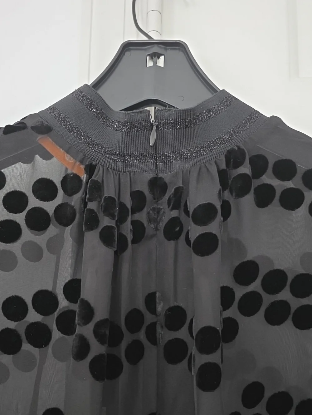 Tory Burch Black Sheer Velvet Dot Blouse